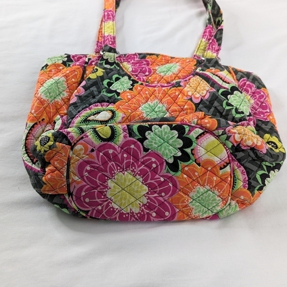 Vera Bradley Ziggy Zinnia Orange Pink Floral Shoulder Tote Bag - Picture 2 of 9